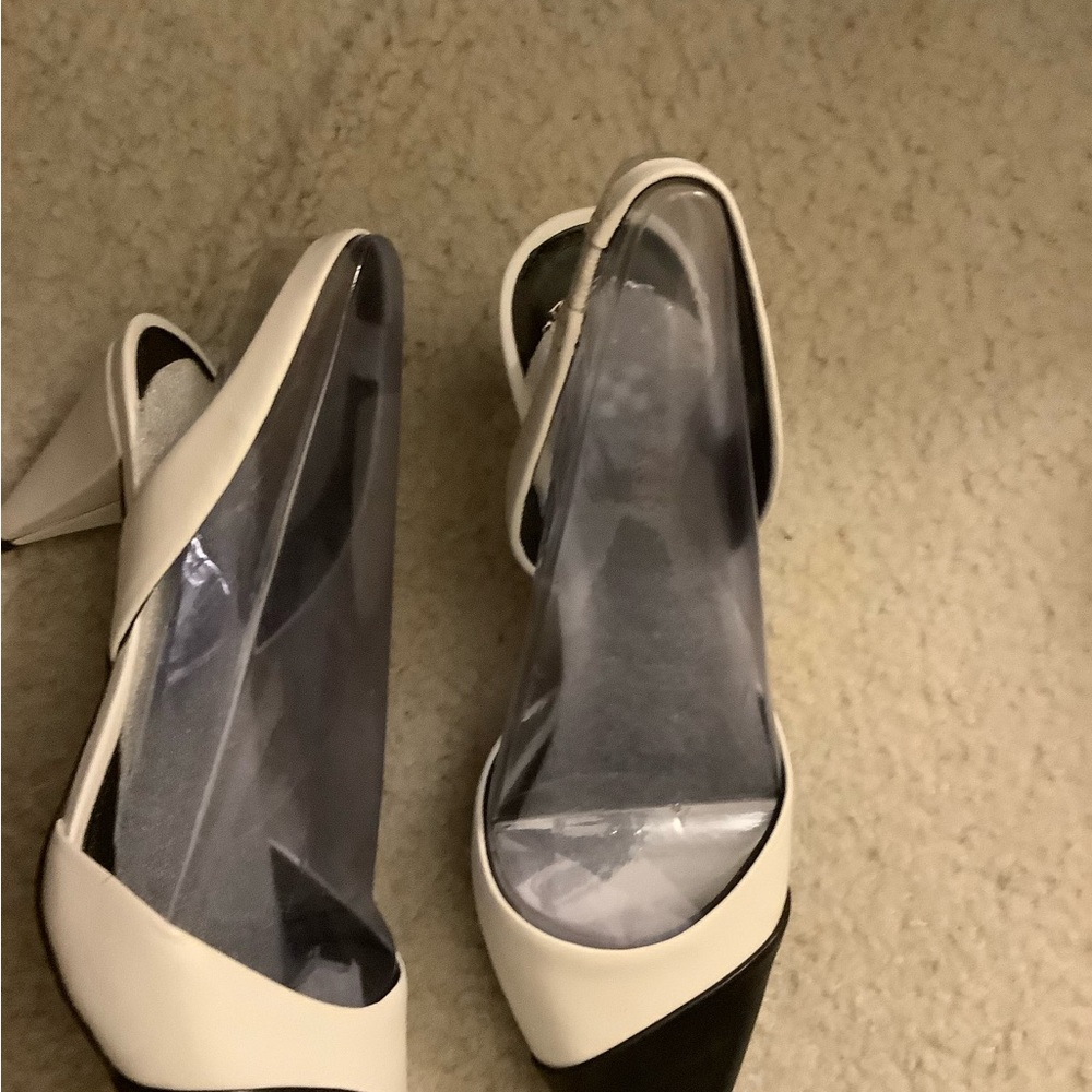 Black and white sling back pump
